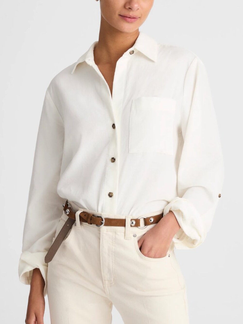 Madewell Easy Y-Neck Classic Button-Up Shirt Supersoft Corduroy Size M Nwt